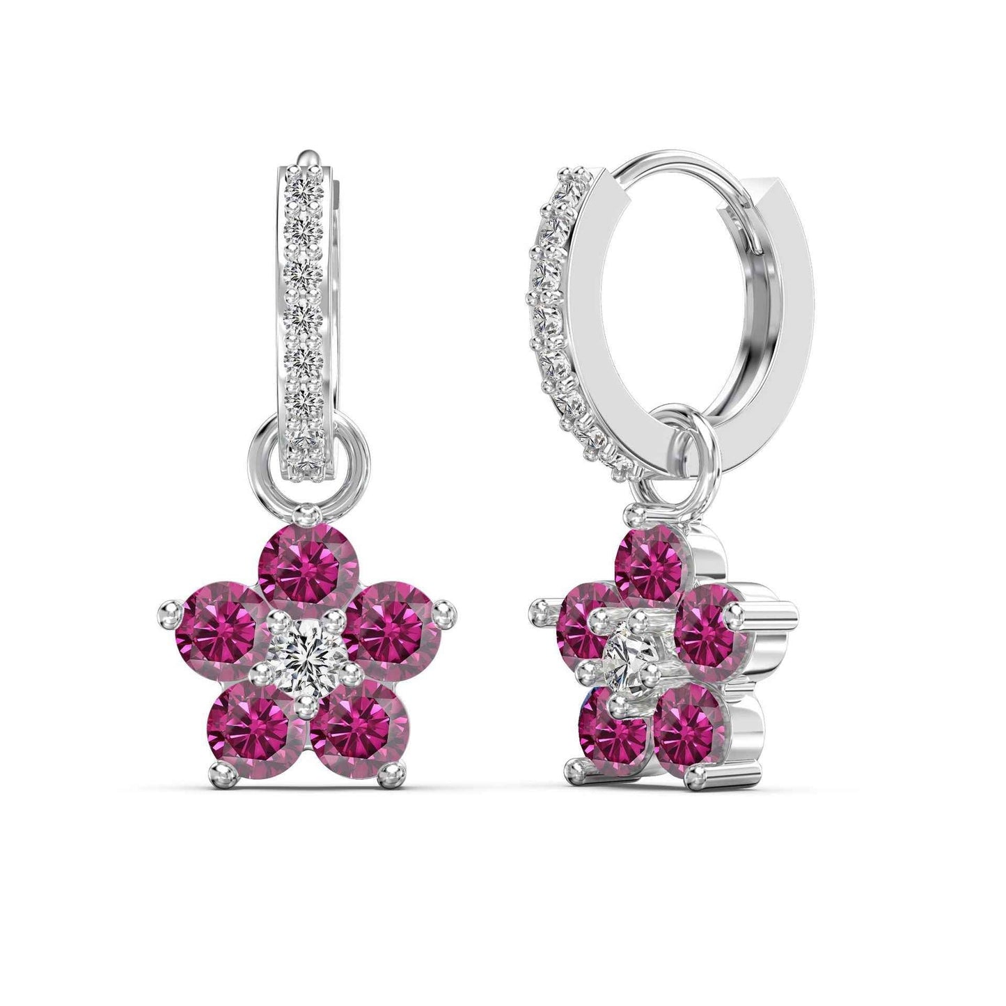 Dopamine Bloom Colorful Floral Crystal Hoop Earrings in S925 Sterling Silver