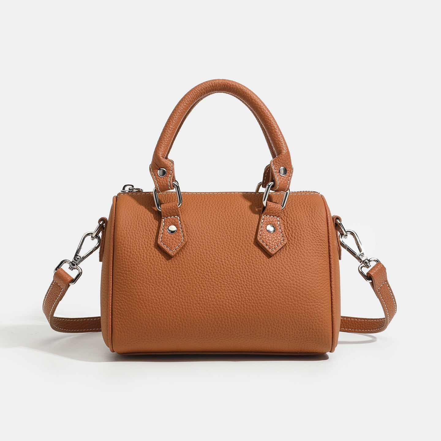 Women's Pebbled Cowhide Boston Barrel Bag with Detachable Strap