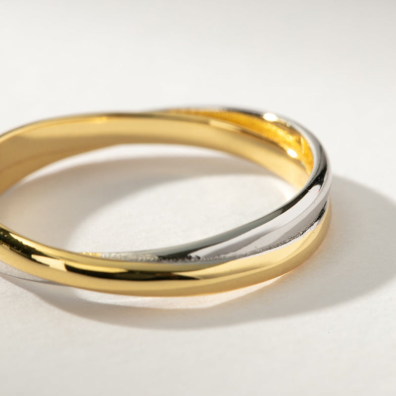 “Twist Duo” S925 Sterling Silver Two-Tone Crossed Ring