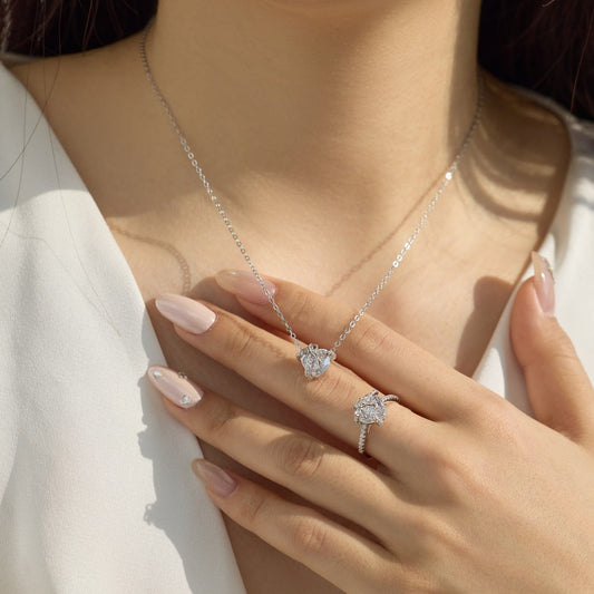 925 Sterling Silver Heart Cubic Zirconia Necklace & Ring Set – Heartbound Promise