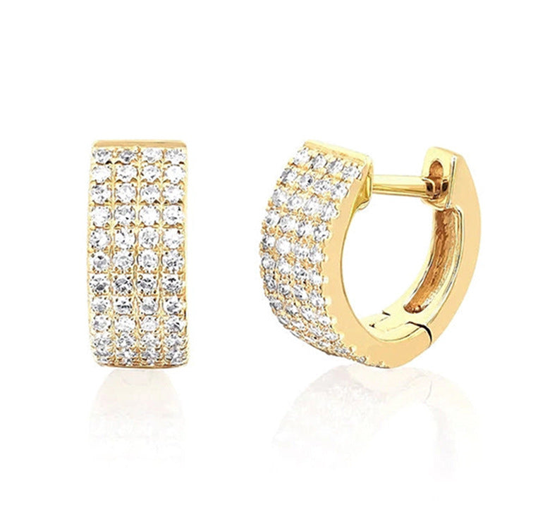 “Starlight Curve” S925 Sterling Silver Pavé C-Shaped Huggie Hoop Earrings