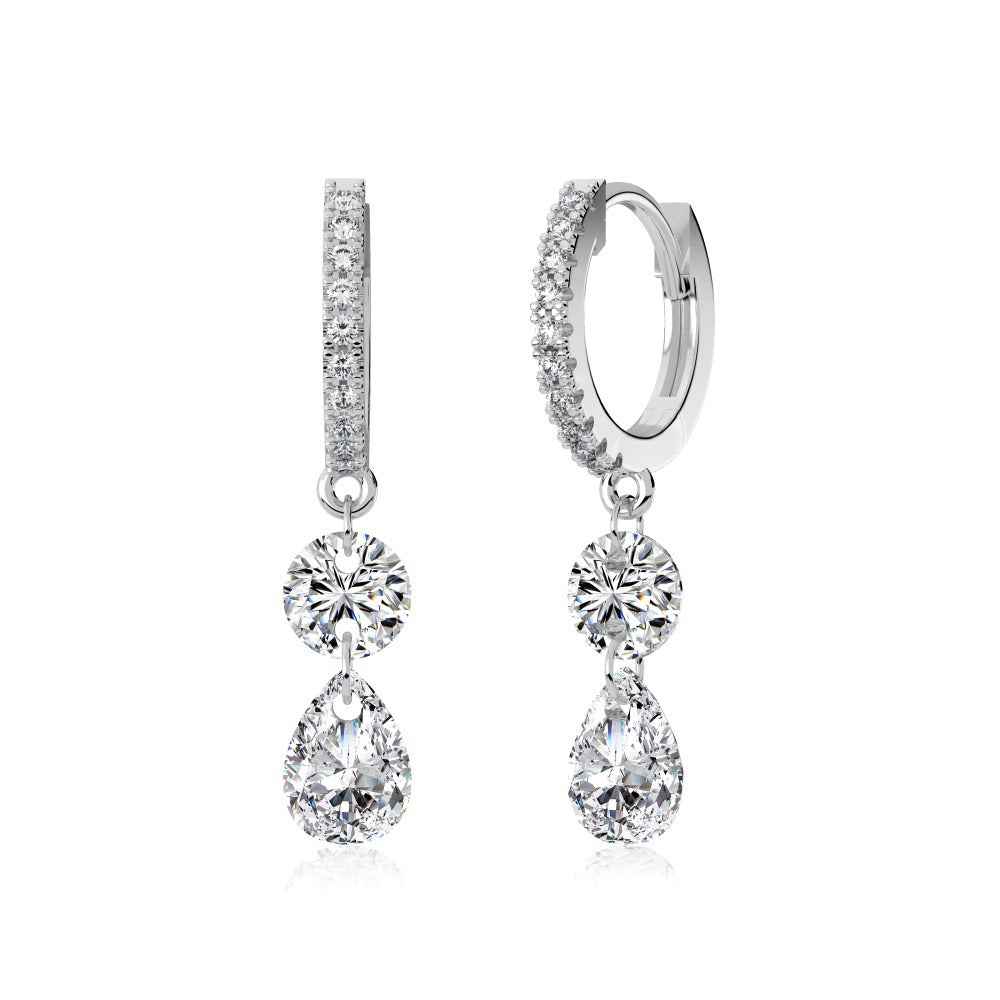 Lustre Drop Pavé Hoop Drop Earrings 925 Sterling Silver Zircon