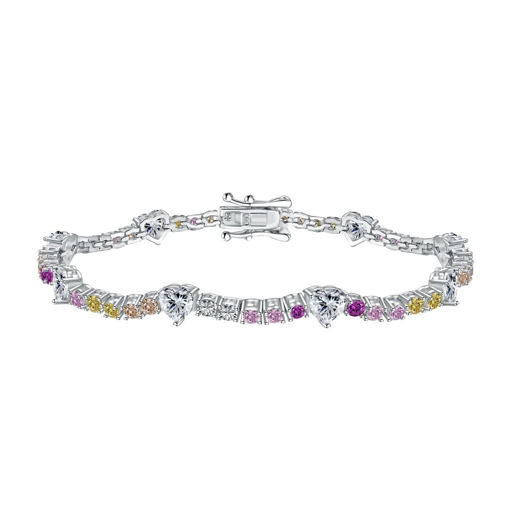 “Dopamine Bloom” S925 Sterling Silver Colorful Heart & Floral Bracelet