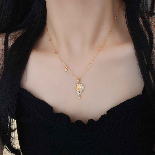 Celestial Unicorn S999 Fine Silver Unicorn Pendant Necklace with Zircon