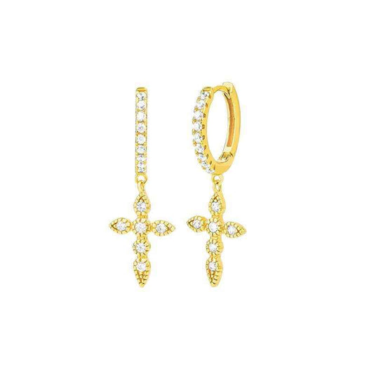 925 Sterling Silver Pavé Cross Dangle Earrings – Celestial Cross