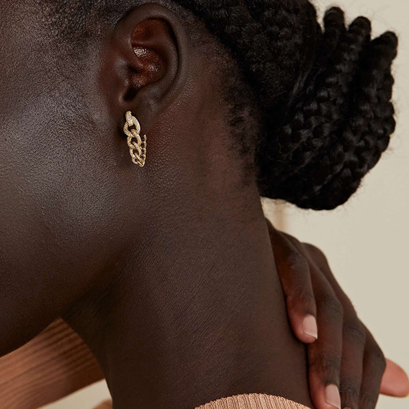 “Chain Eclat” S925 Sterling Silver Zircon Chain Stud Earrings