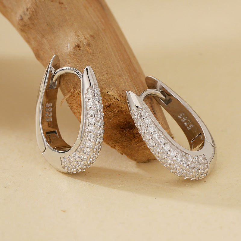 “U-Shaped Brilliance” S925 Sterling Silver Zircon Pavé U-Shaped Hoop Earrings