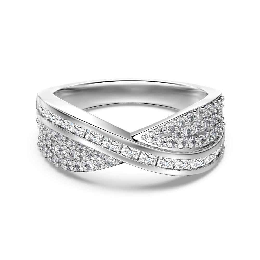 925 Sterling Silver Pavé Crisscross Statement Ring – Infinity Veil Design