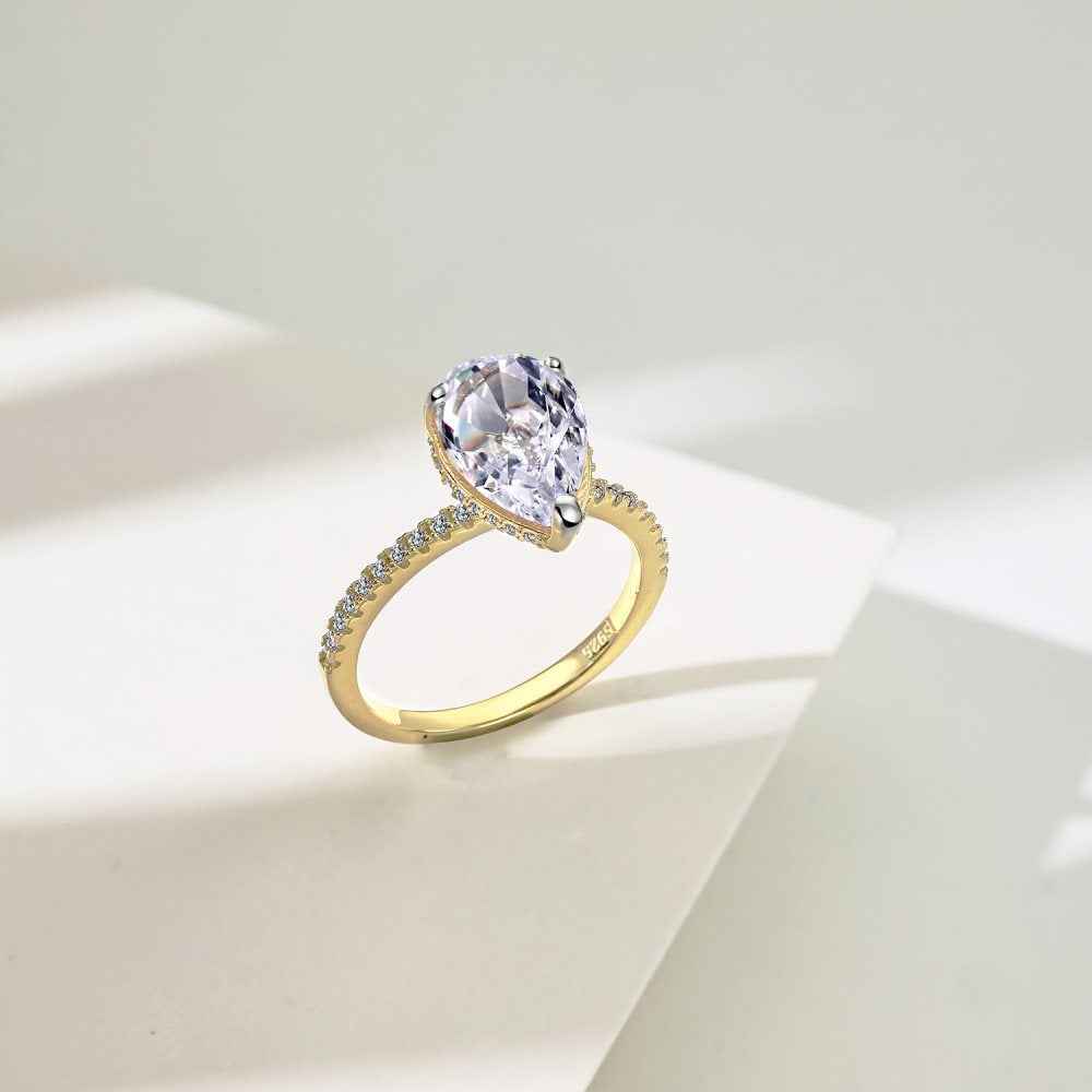 925 Sterling Silver Frosted Tear Ice-Cut Pear Zircon Ring 8x12mm