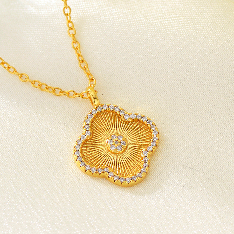 “Clover Eclat” S925 Sterling Silver Zircon Four-Leaf Clover Necklace