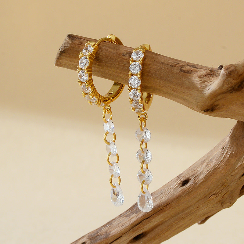 “Teardrop Allure” S925 Sterling Silver Zircon Drop Hoop Earrings