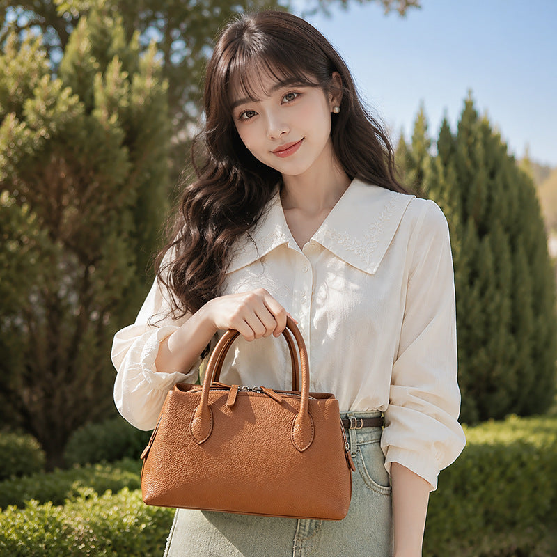 Women's Pebbled Cowhide Mini Tote Bag with Detachable Strap