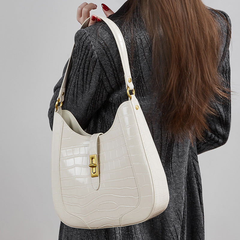 Women's Croc-Embossed Genuine Leather Hobo Bag with Detachable Pouch
