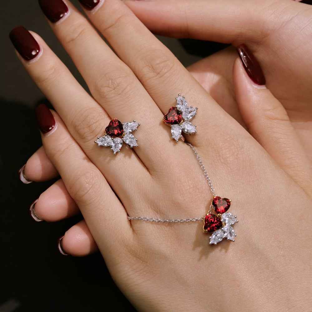 Rouge Vow S925 Sterling Silver Heart Zircon Necklace and Earrings Set