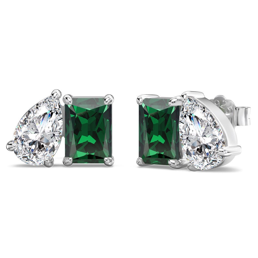 “Emerald Duet” S925 Sterling Silver Double-Stone Jewelry Set