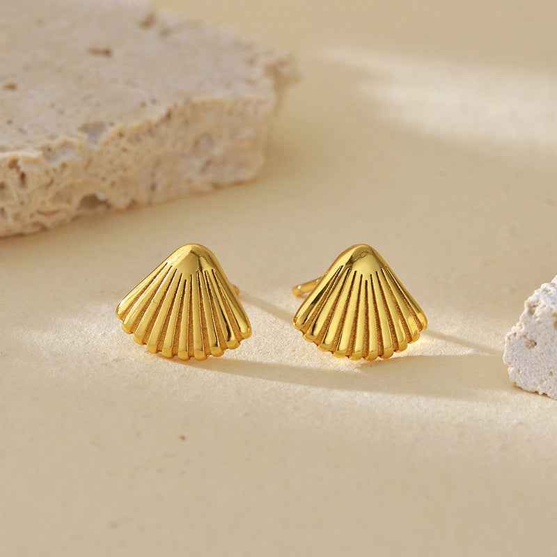Seaside Shell S925 Silver Fan Shape Shell Stud Earrings