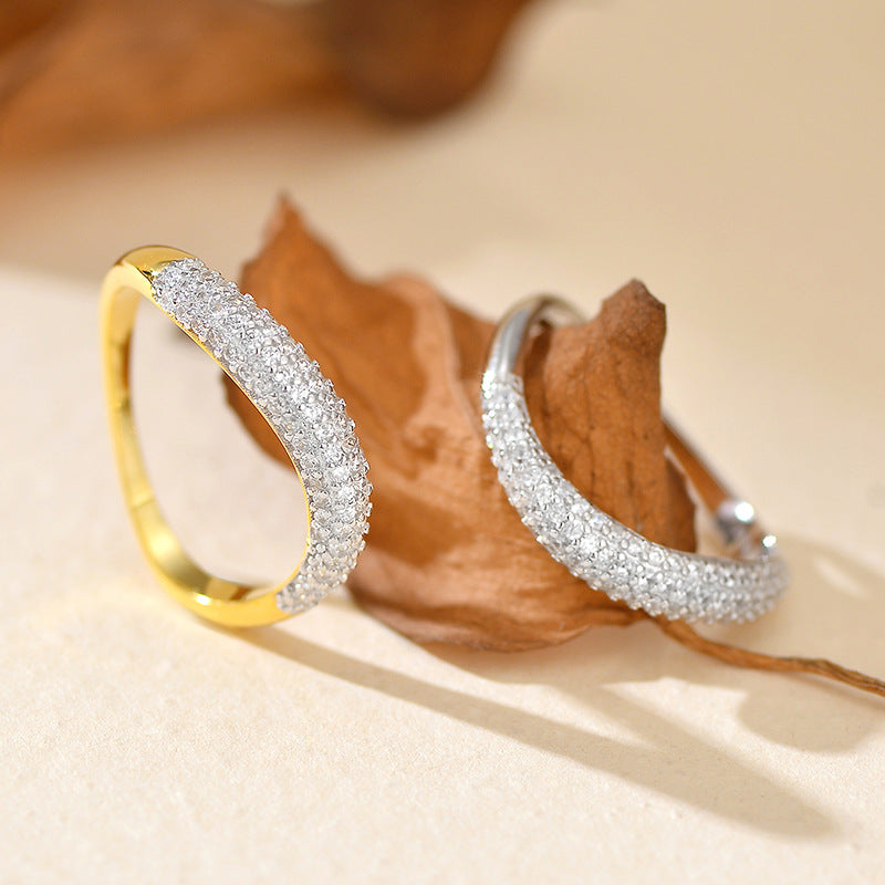 “Orbit Duo” S925 Sterling Silver Geometric Zircon Band Ring