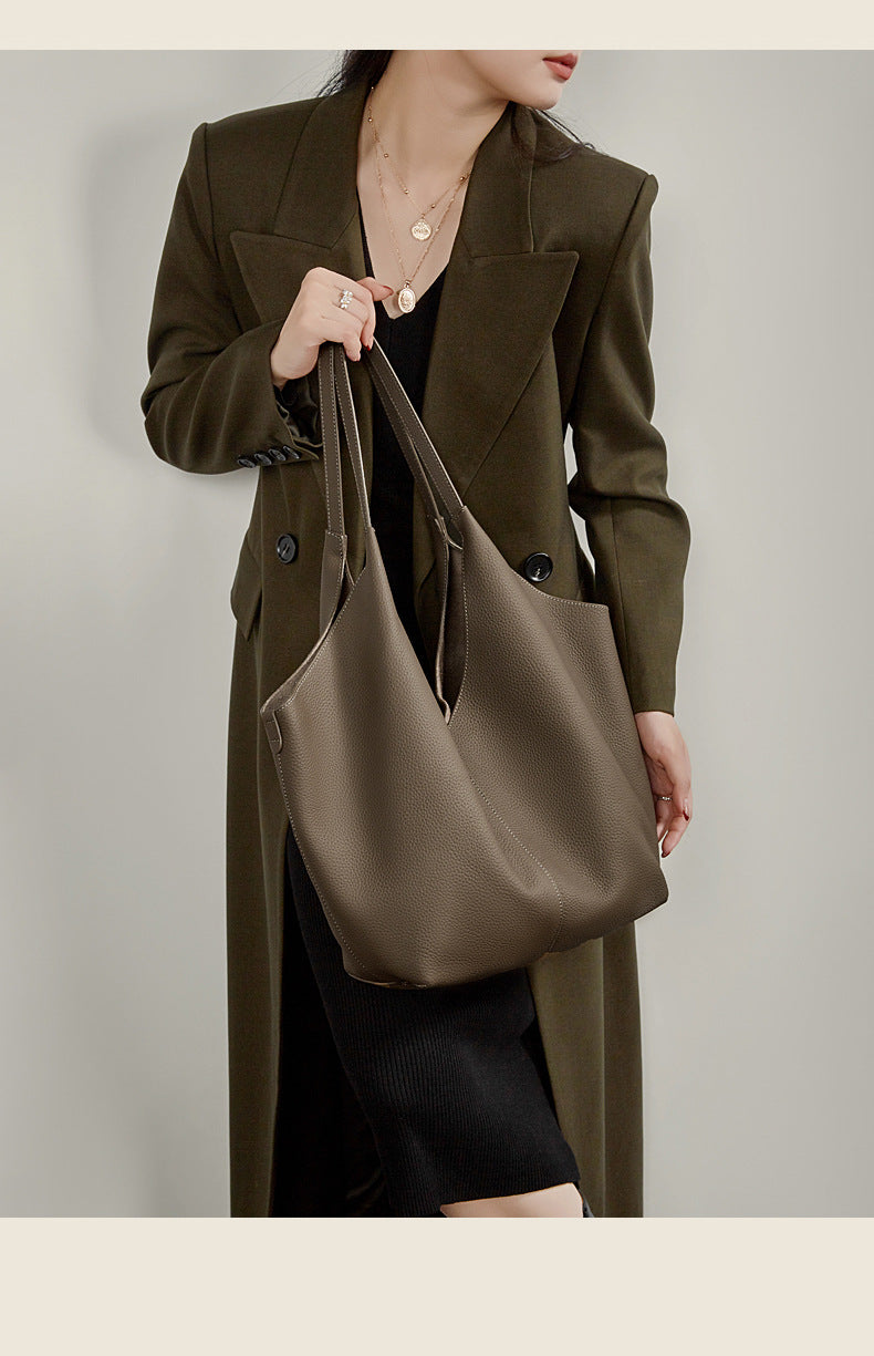 Women's Pebbled Cowhide V-Cut Hobo Shoulder Bag