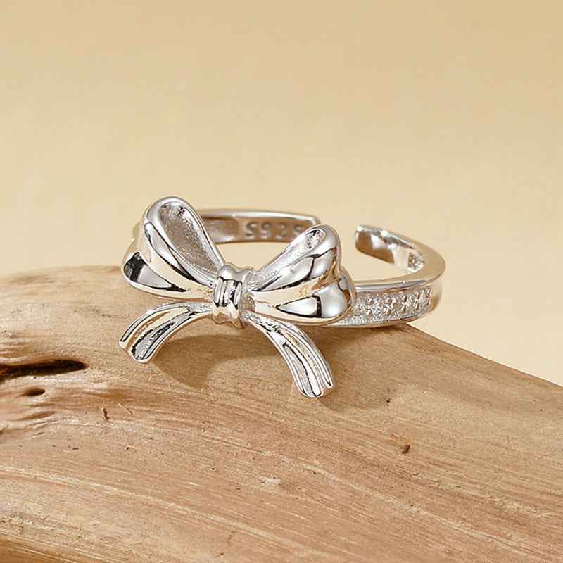 925 Sterling Silver Grace Bow Pavé Ribbon Ring Gold Platinum Plated