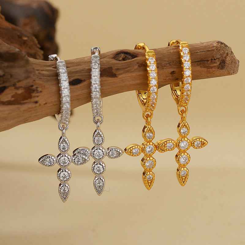 925 Sterling Silver Pavé Cross Dangle Earrings – Celestial Cross