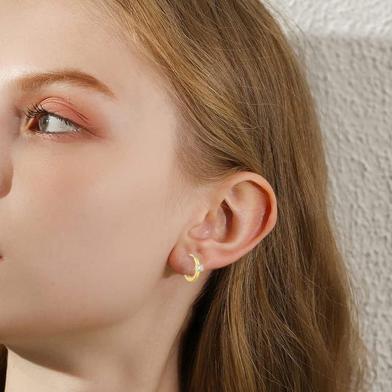 Lumière Loop Solitaire Zircon Hoop Earrings in S925 Sterling Silver