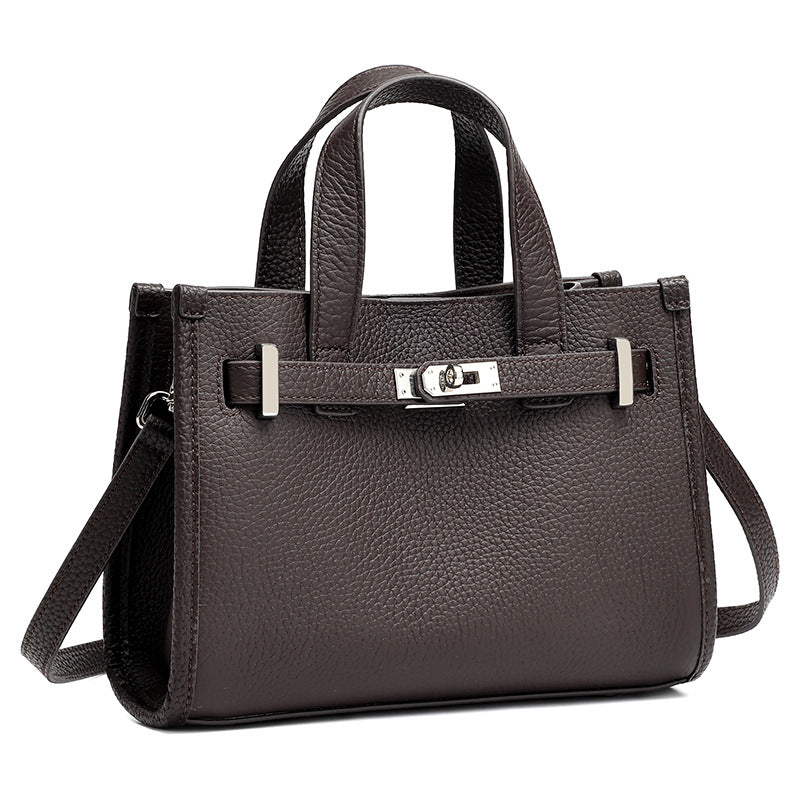 Women's Pebbled Cowhide Kelly Bag with Metal Turn-Lock