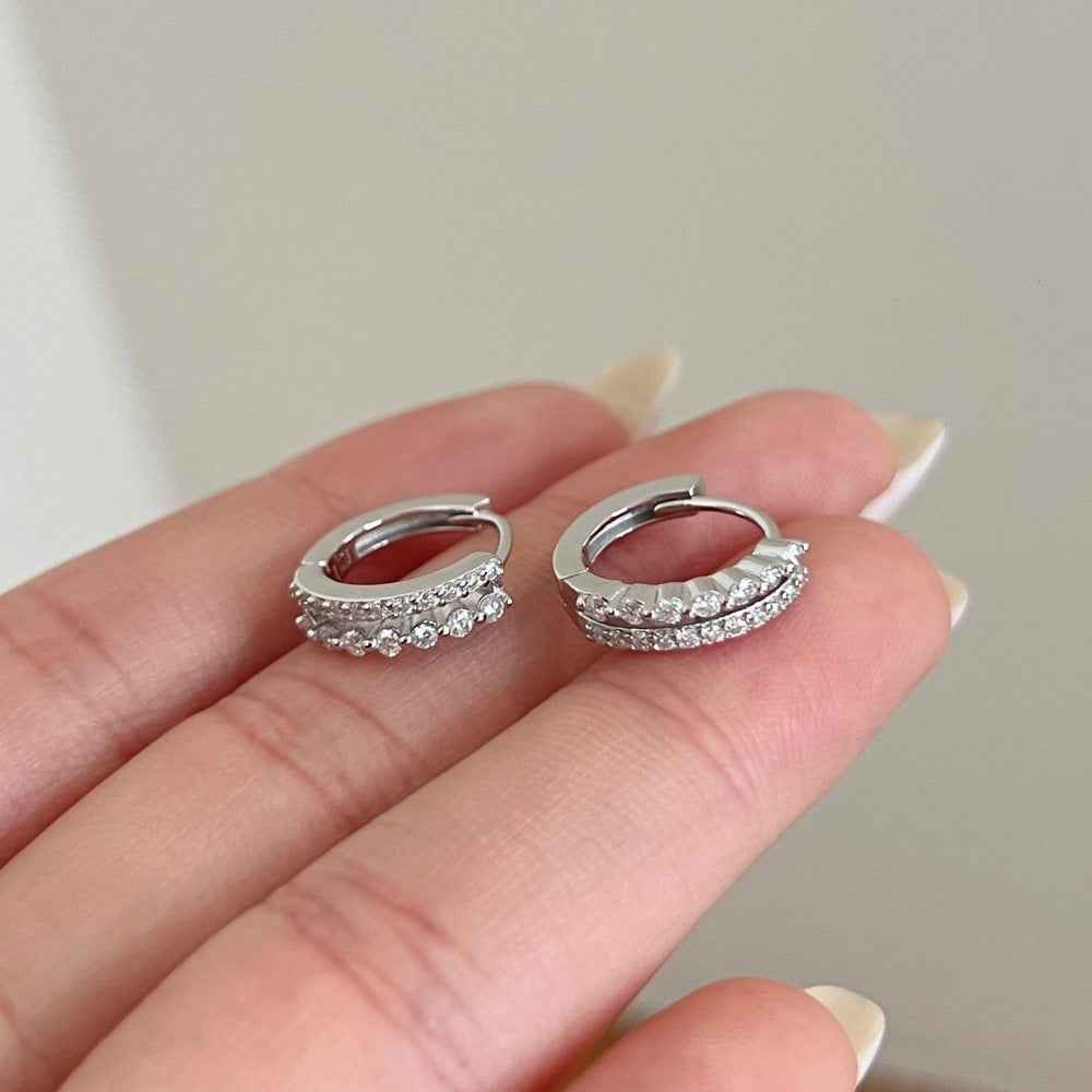 925 Sterling Silver Double Gleam Dual-Row Moissanite Huggie Hoop Earrings 10mm
