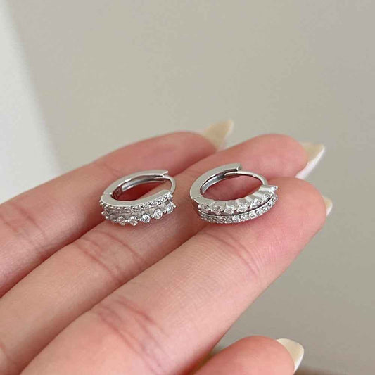 925 Sterling Silver Double Gleam Dual-Row Moissanite Huggie Hoop Earrings 10mm