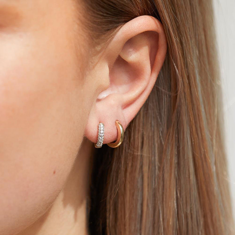 “U-Shape Stardust” S925 Sterling Silver Zircon Pavé U-Shaped Hoop Earrings