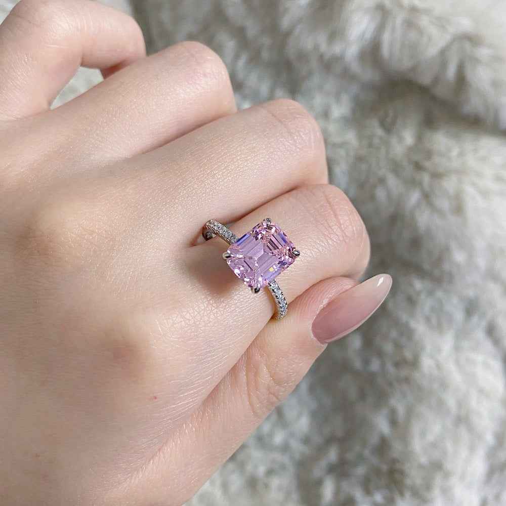 925 Sterling Silver Emerald-Cut Zircon Ring – Crystal Aurora