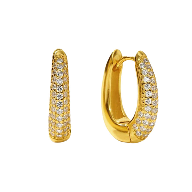 “U-Shaped Brilliance” S925 Sterling Silver Full-Pavé Zircon Huggie Hoop Earrings