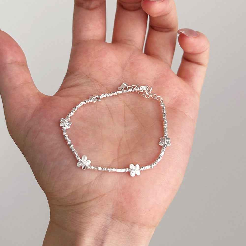 Silver Flutter Butterfly Beaded Bracelet in S925 Sterling Silver