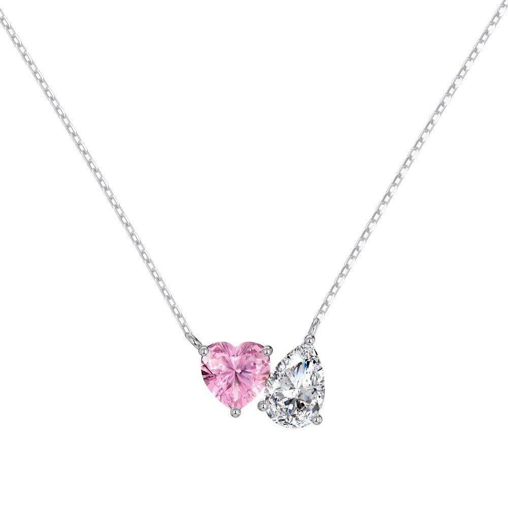 S925 Sterling Silver Heart & Tear Jewelry Set Necklace Stud Earrings CZ Elegant Set