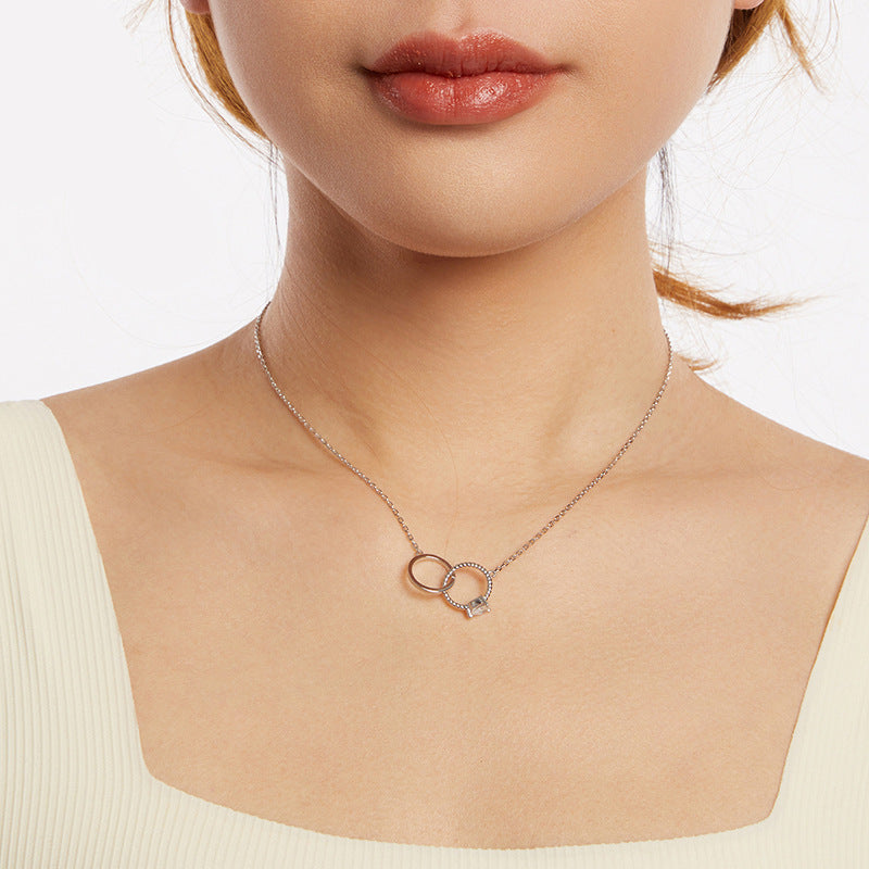 925 Sterling Silver Double Ring Pendant Necklace