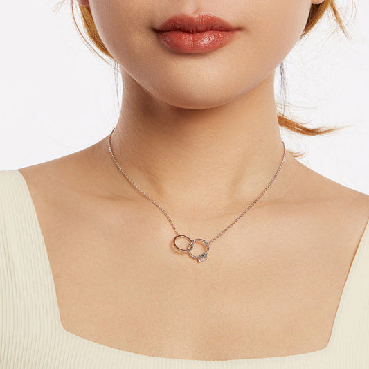 925 Sterling Silver Double Ring Pendant Necklace