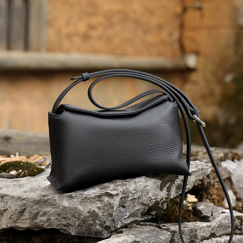 Women's Pebbled Cowhide Flap Crossbody Bag with Hidden Clasp