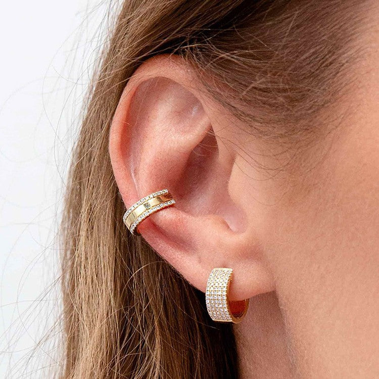 “Starlight Curve” S925 Sterling Silver Pavé C-Shaped Huggie Hoop Earrings
