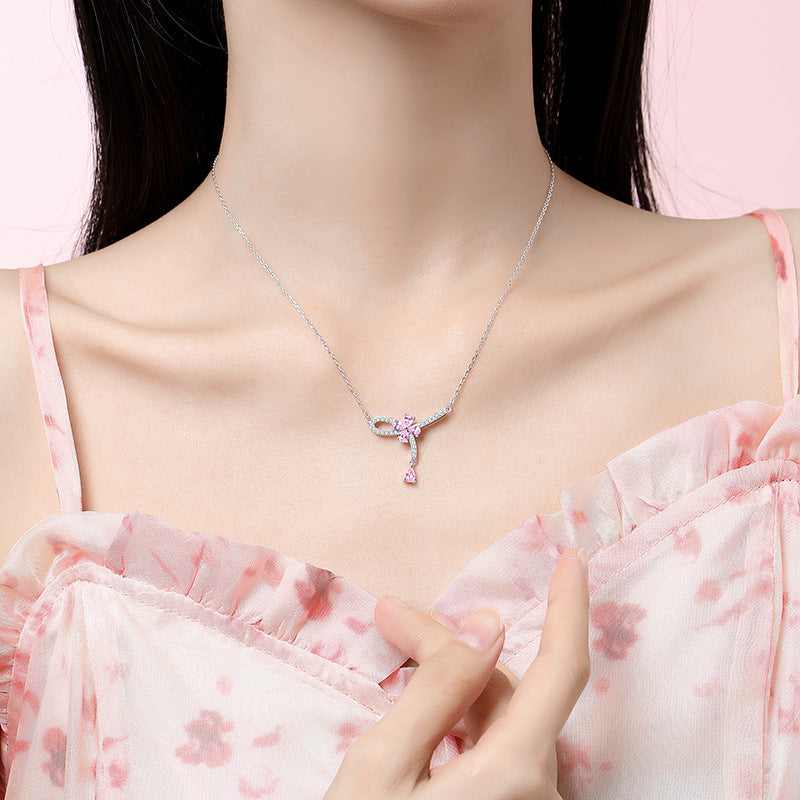 925 Sterling Silver Pink Floral Tassel Pendant Necklace