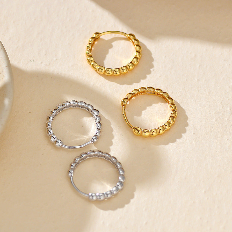 “Fortune Orbit” S925 Sterling Silver Bead Hoop Earrings