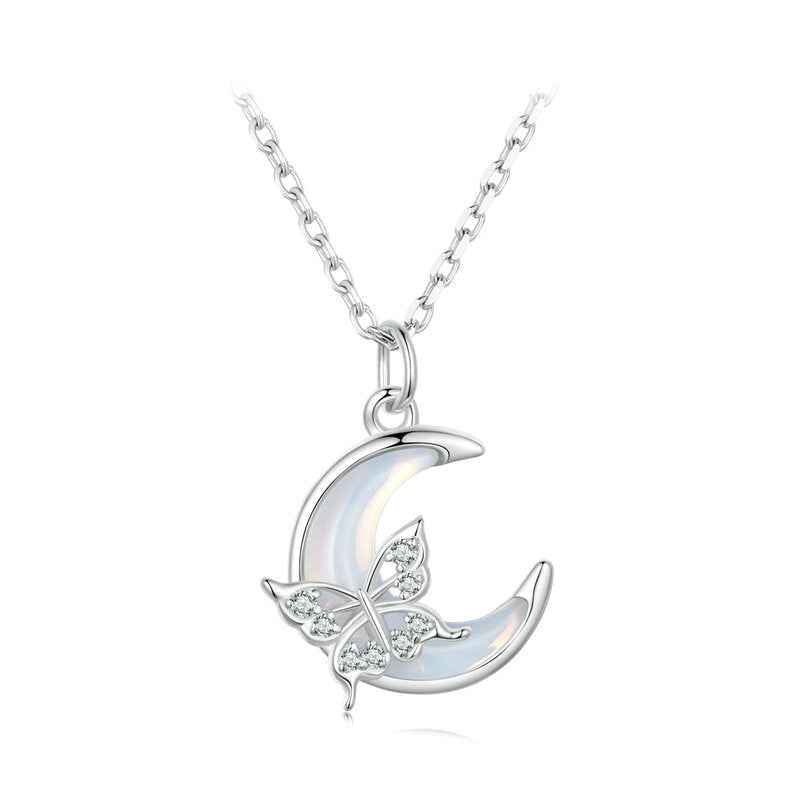 Nocturne Flutter Butterfly Moon Necklace 925 Sterling Silver