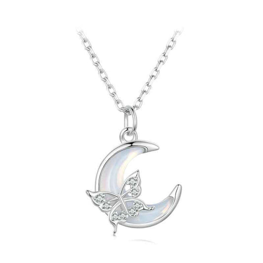 Nocturne Flutter Butterfly Moon Necklace 925 Sterling Silver