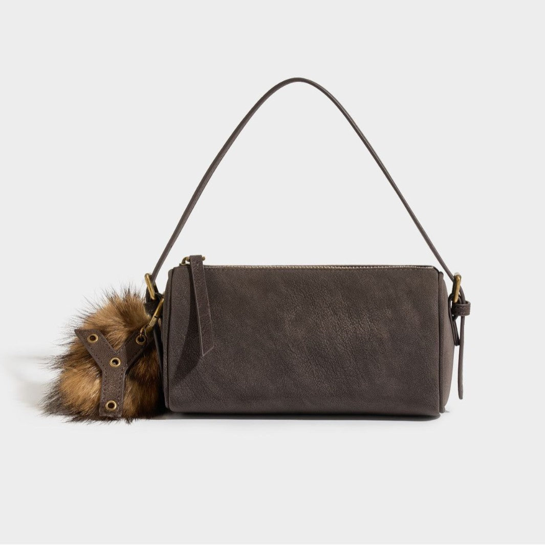 Women's Matte Cowhide Mini Cylinder Bag with Leather Charm