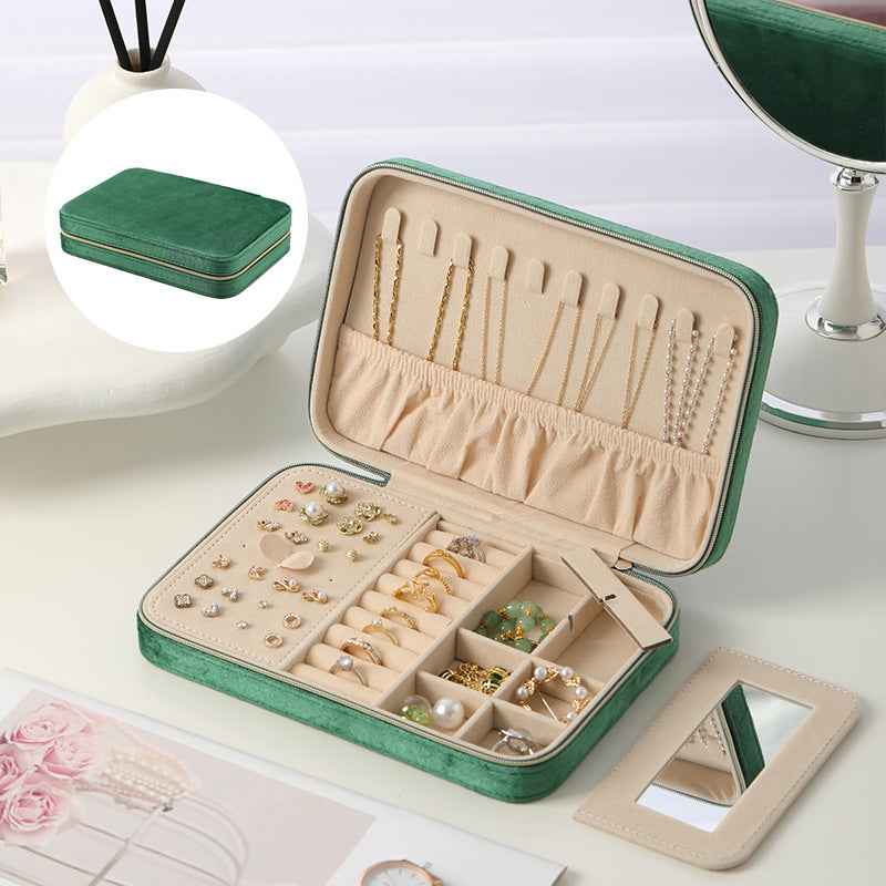 Velvet Jewelry Case with Mirror Travel Jewelry Organizer