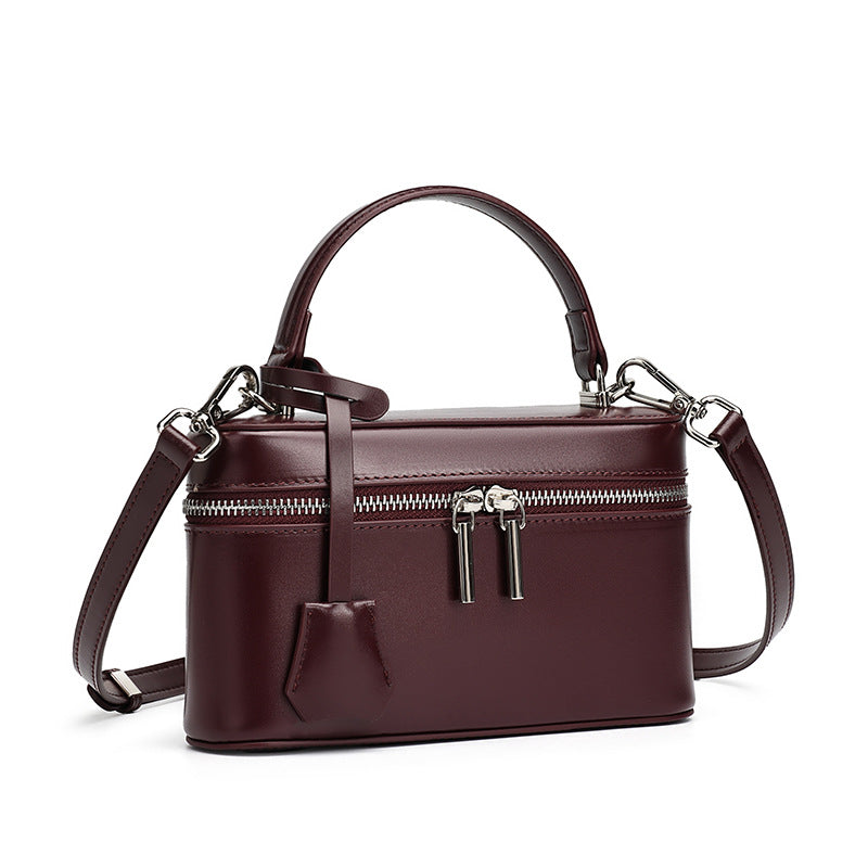 Women's Genuine Leather Square Box Bag with Adjustable Strap