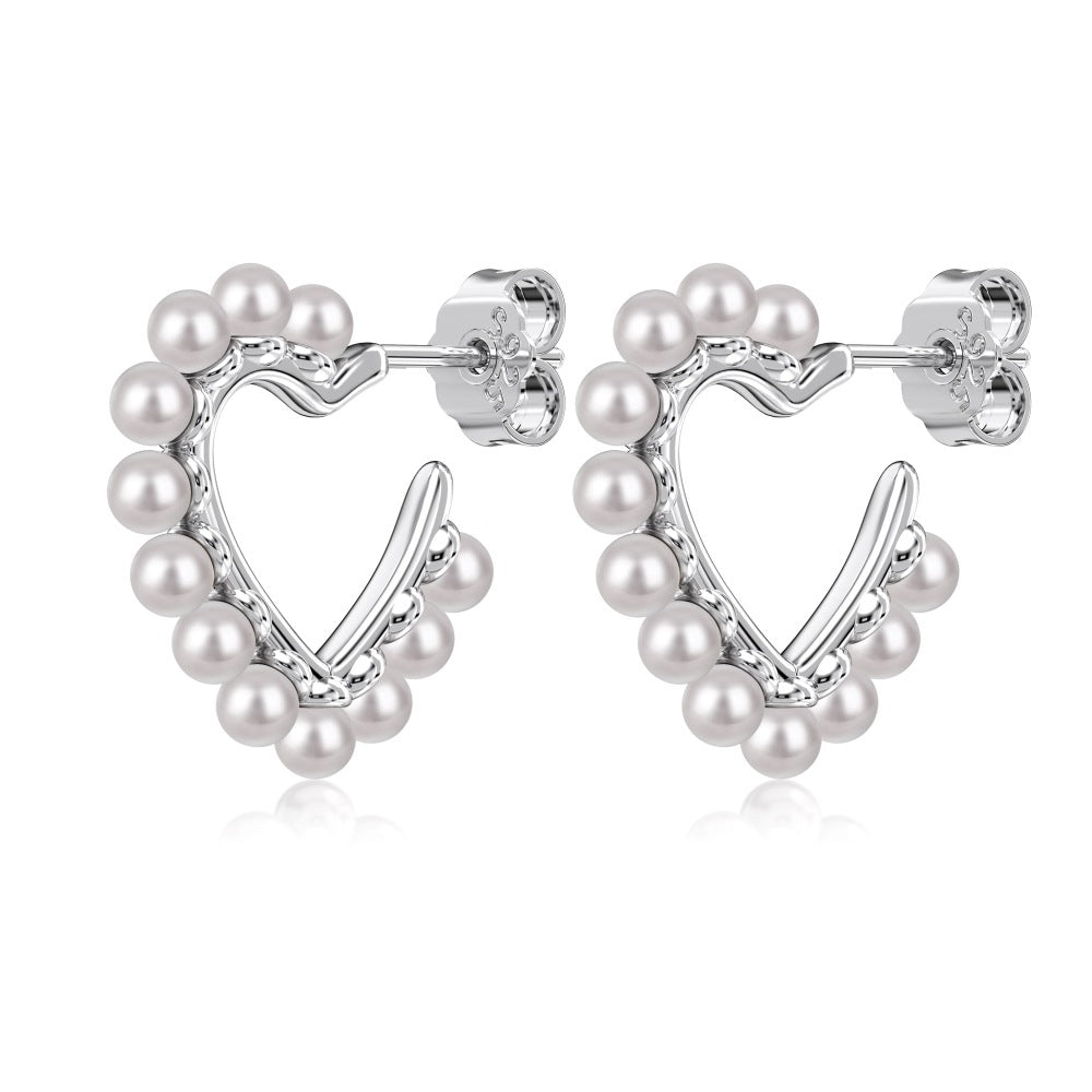 925 Sterling Silver Heart Pearl Stud Earrings – Pearl Devotion