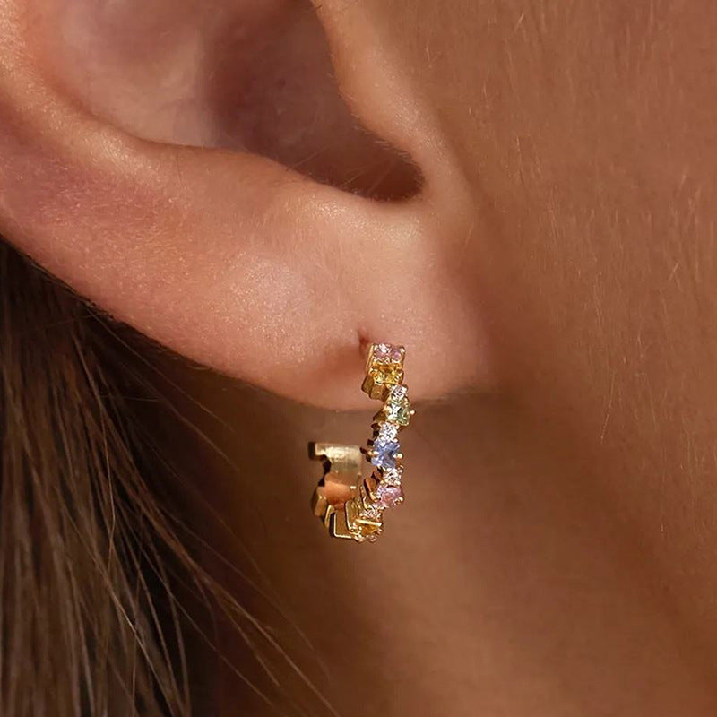 “Trapezoid C” S925 Sterling Silver Geometric C-Hoop Stud Earrings