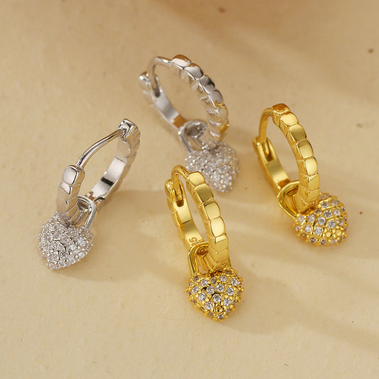 “Heartlock Spark” S925 Sterling Silver Heart Zircon Huggie Hoop Earrings