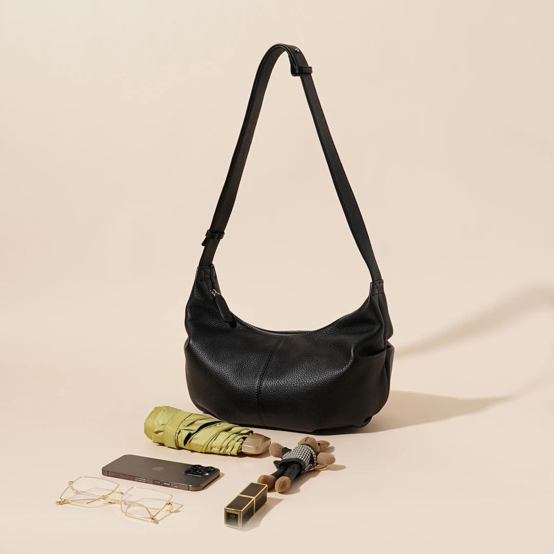 Women's Pebbled Cowhide Slouch Crescent Hobo Bag