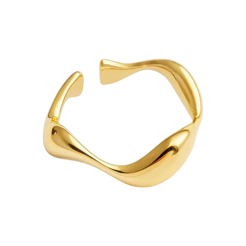 “Wave Muse” S925 Sterling Silver Wave Open Adjustable Ring