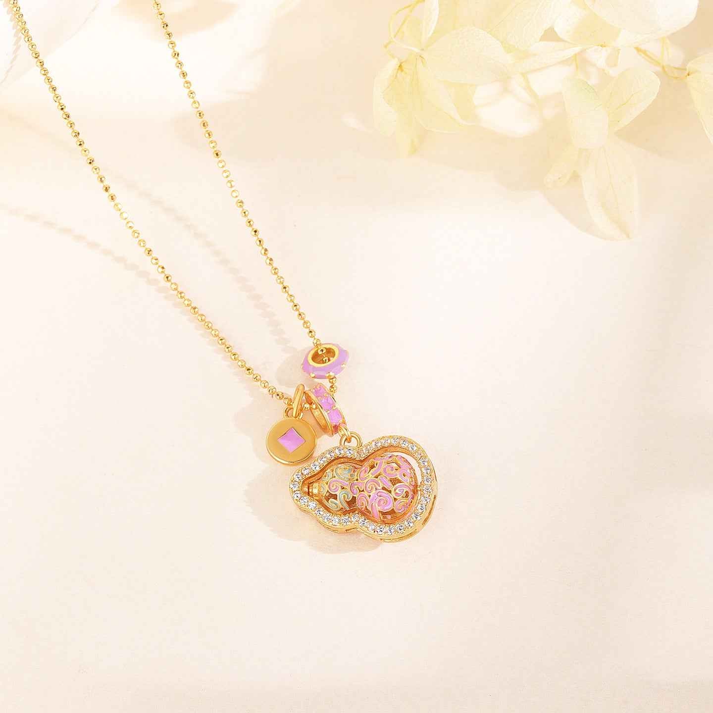 Fortune Gourd Enamel Lucky Gourd Necklace 925 Sterling Silver
